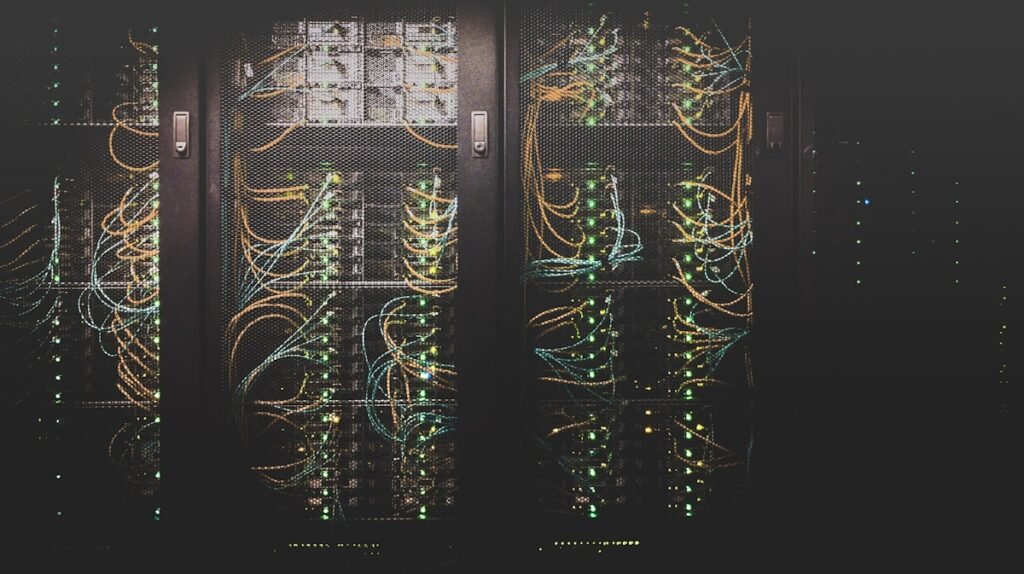 How IPTV Works — Rack of streaming servers with status lights inside a data centre | OTT-TV [ott-fm-v2]